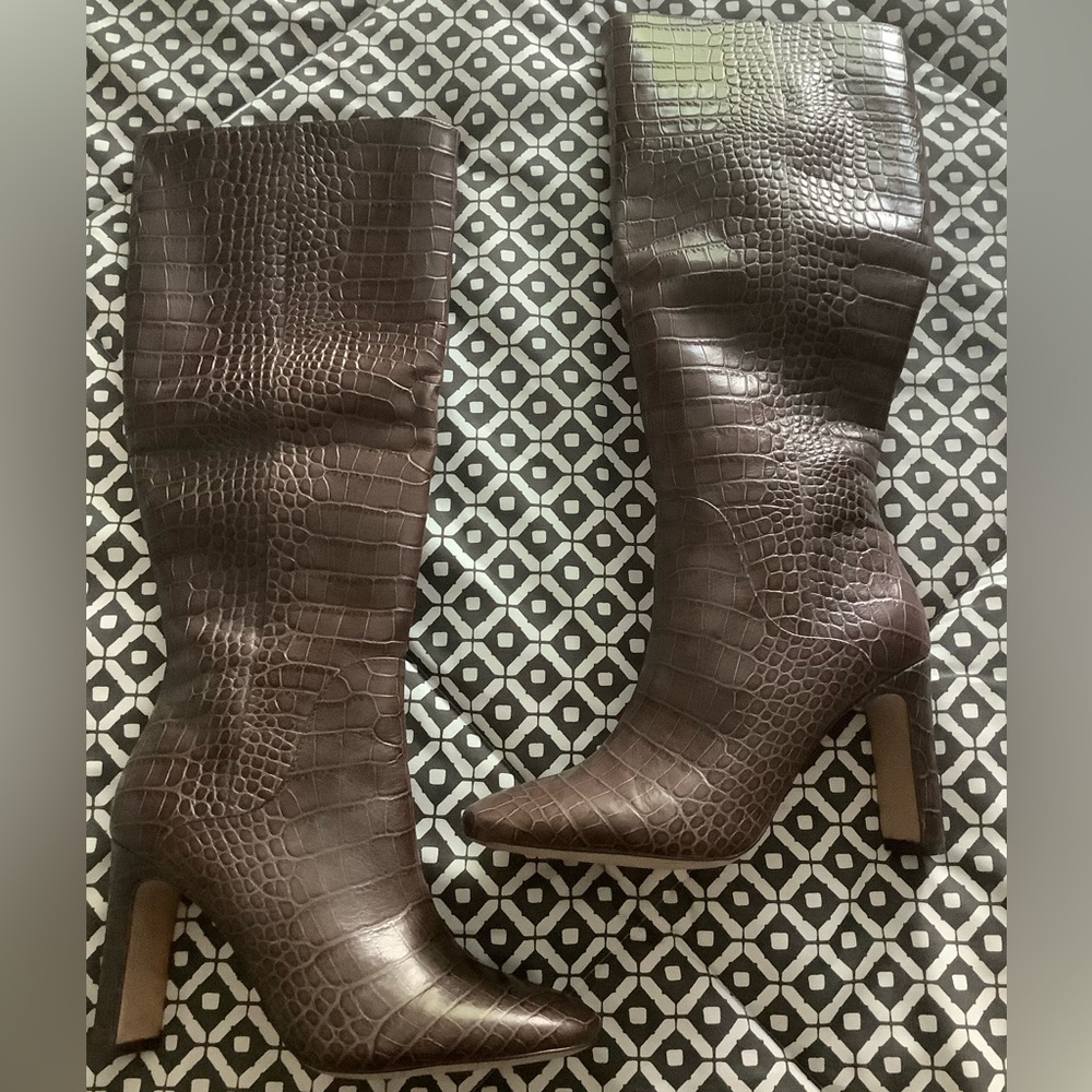 Louise et Cie brown croc heeled knee boot 8/8 1/5